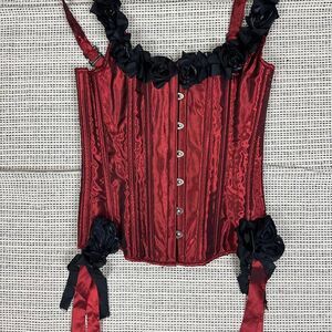 Vintage Y2K Heavy Red Steel Boned Romantic Gothic Red Black Corset Small